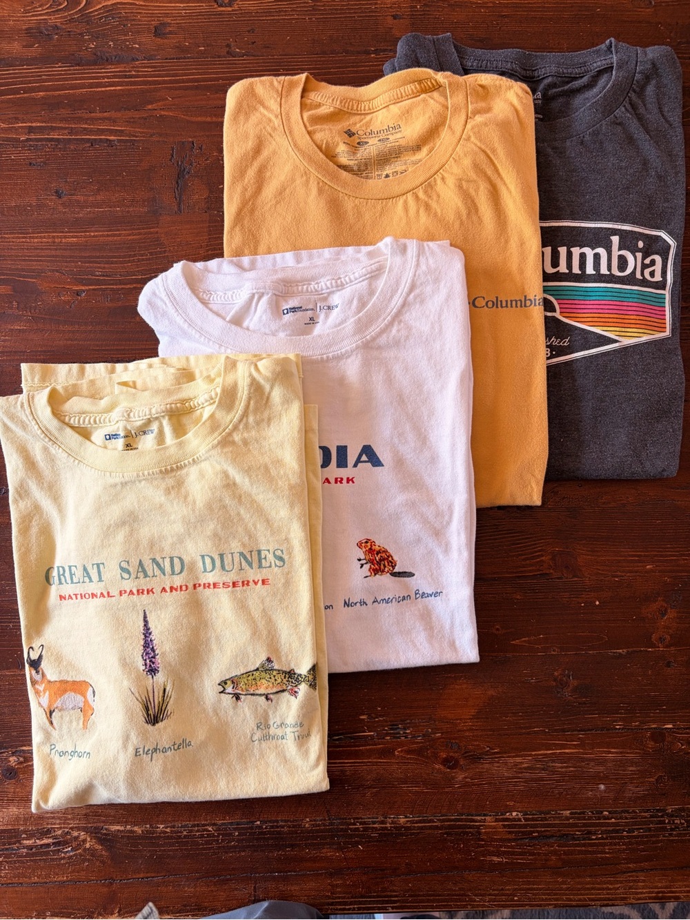Lot of 4 J. Crew & Columbia Tees in Yellow, White, Charcoal, Pale Yellow